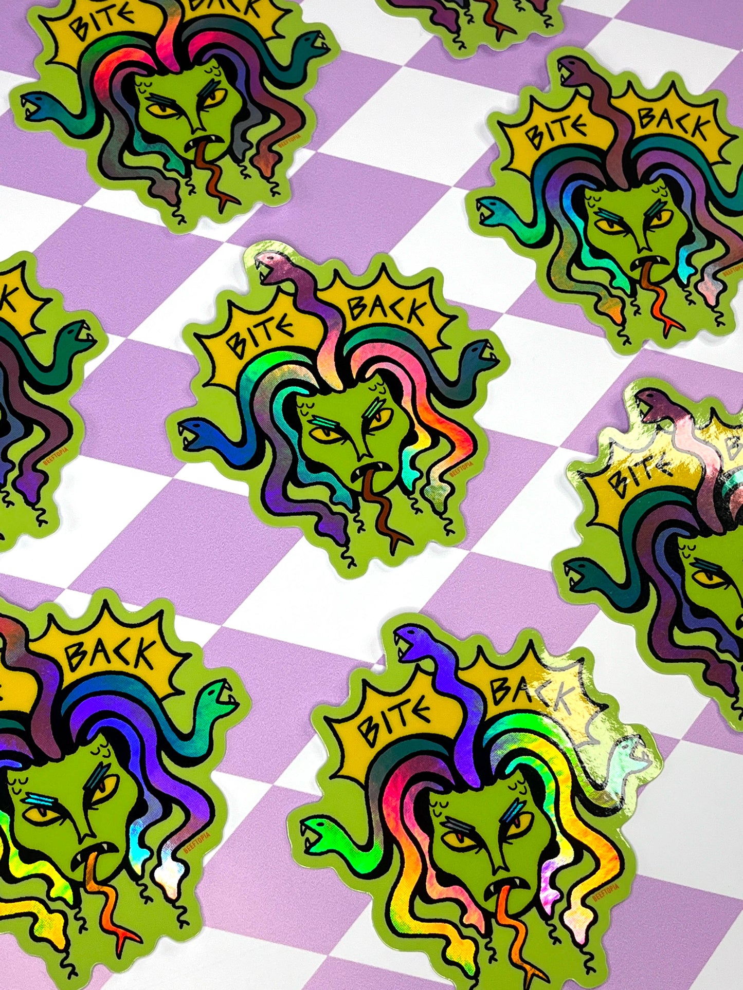 Bite Back Medusa Vinyl Sticker | Large Holographic Decal