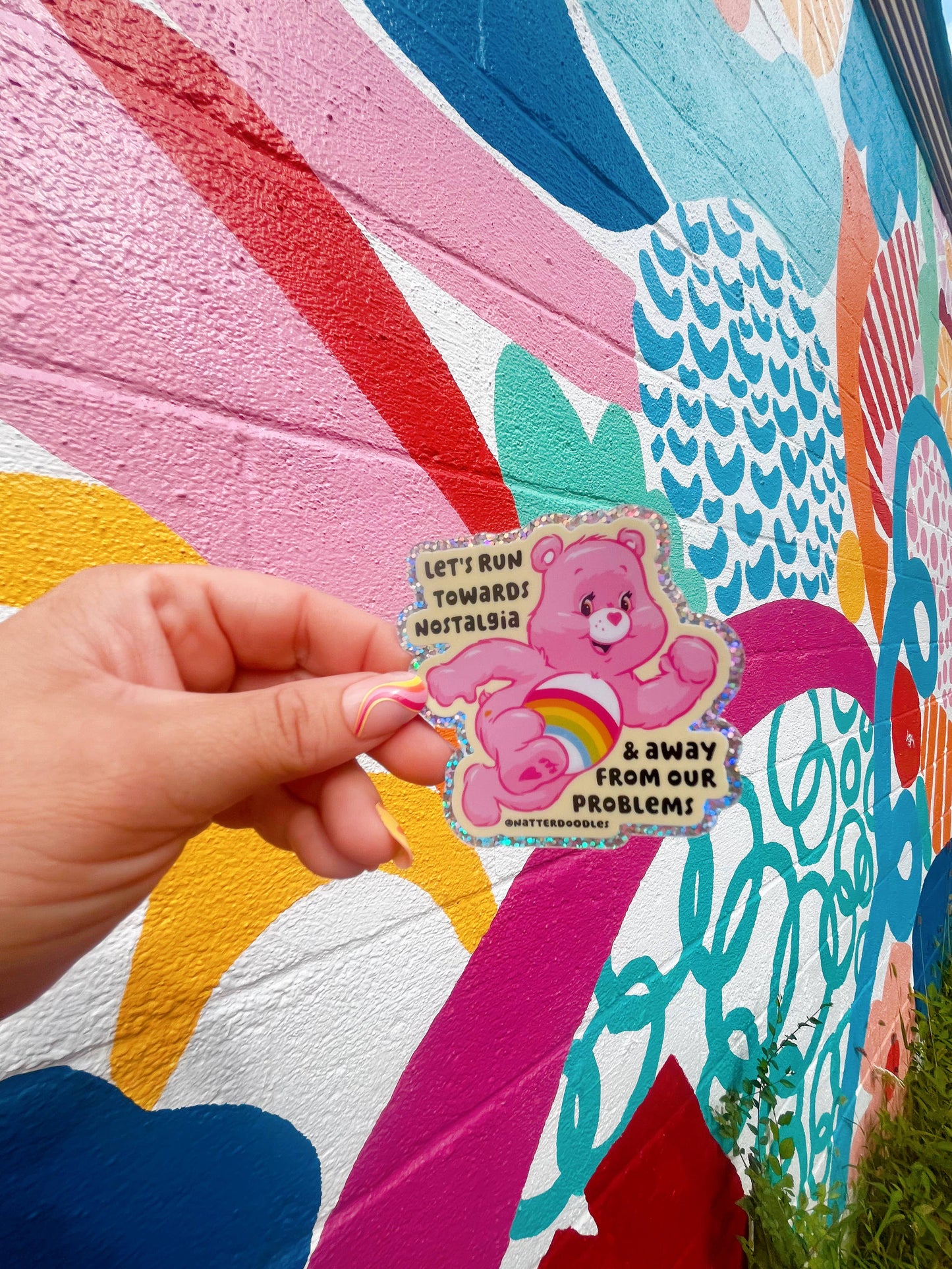 Let's Run Towards Nostalgia Funny Care Bear 1980s Sticker