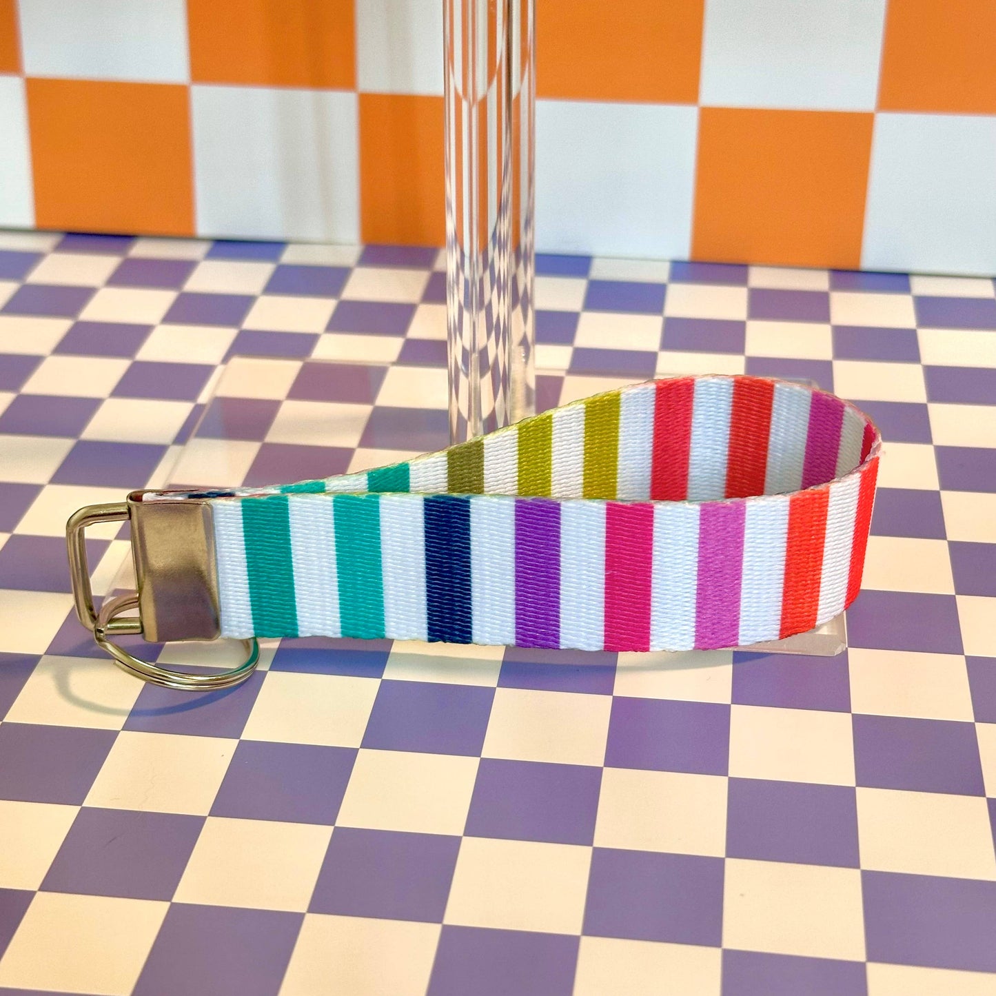Striped Handmade Wristlet Key Fob Keychain
