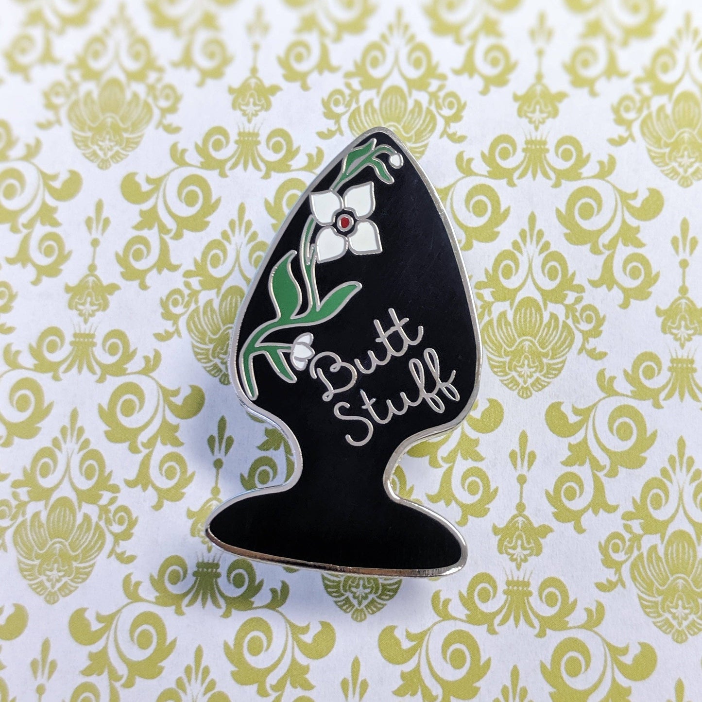 Butt Stuff - black butt plug, erotic, kinky hard enamel pin