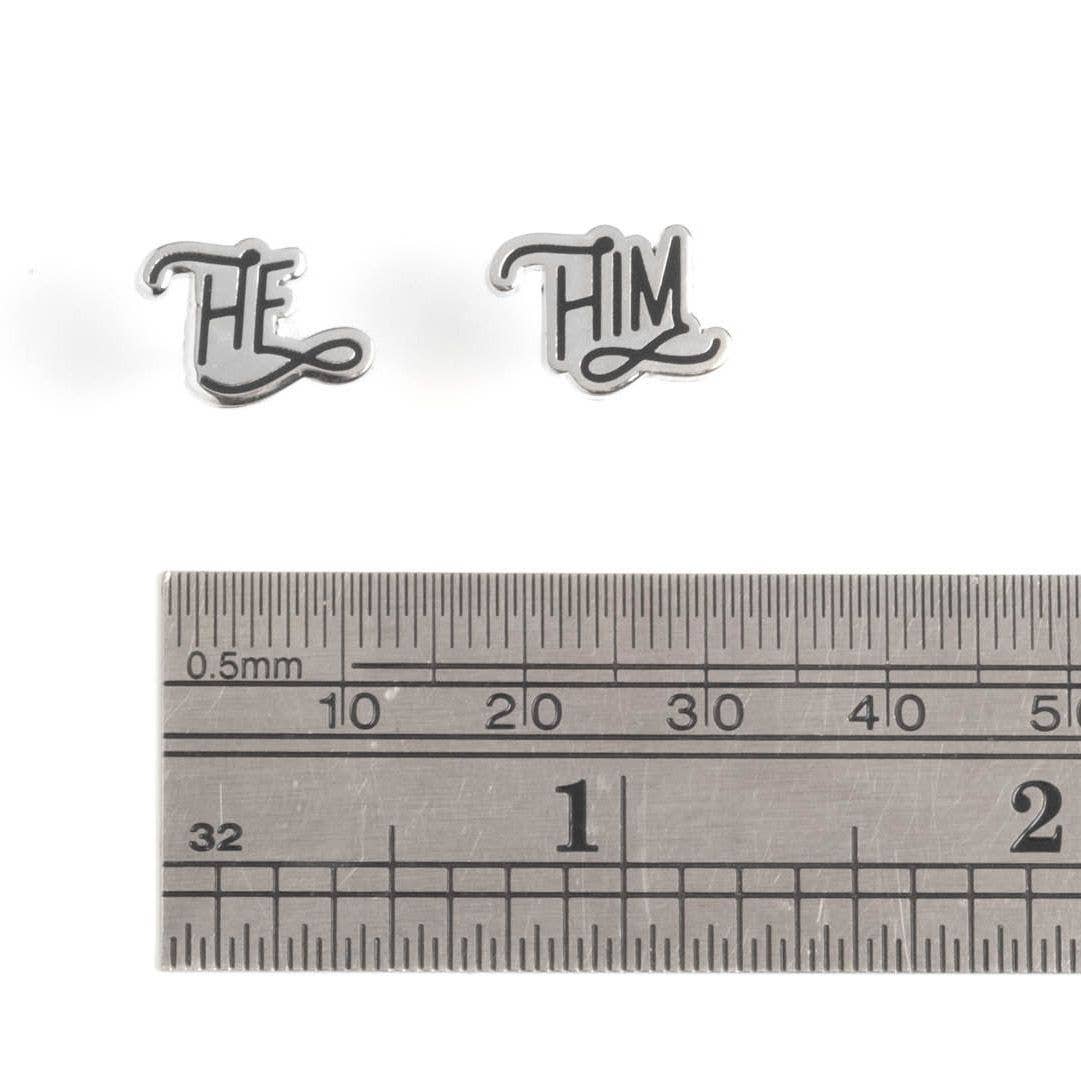 Pronoun Post Earrings Silvertone - He/Him