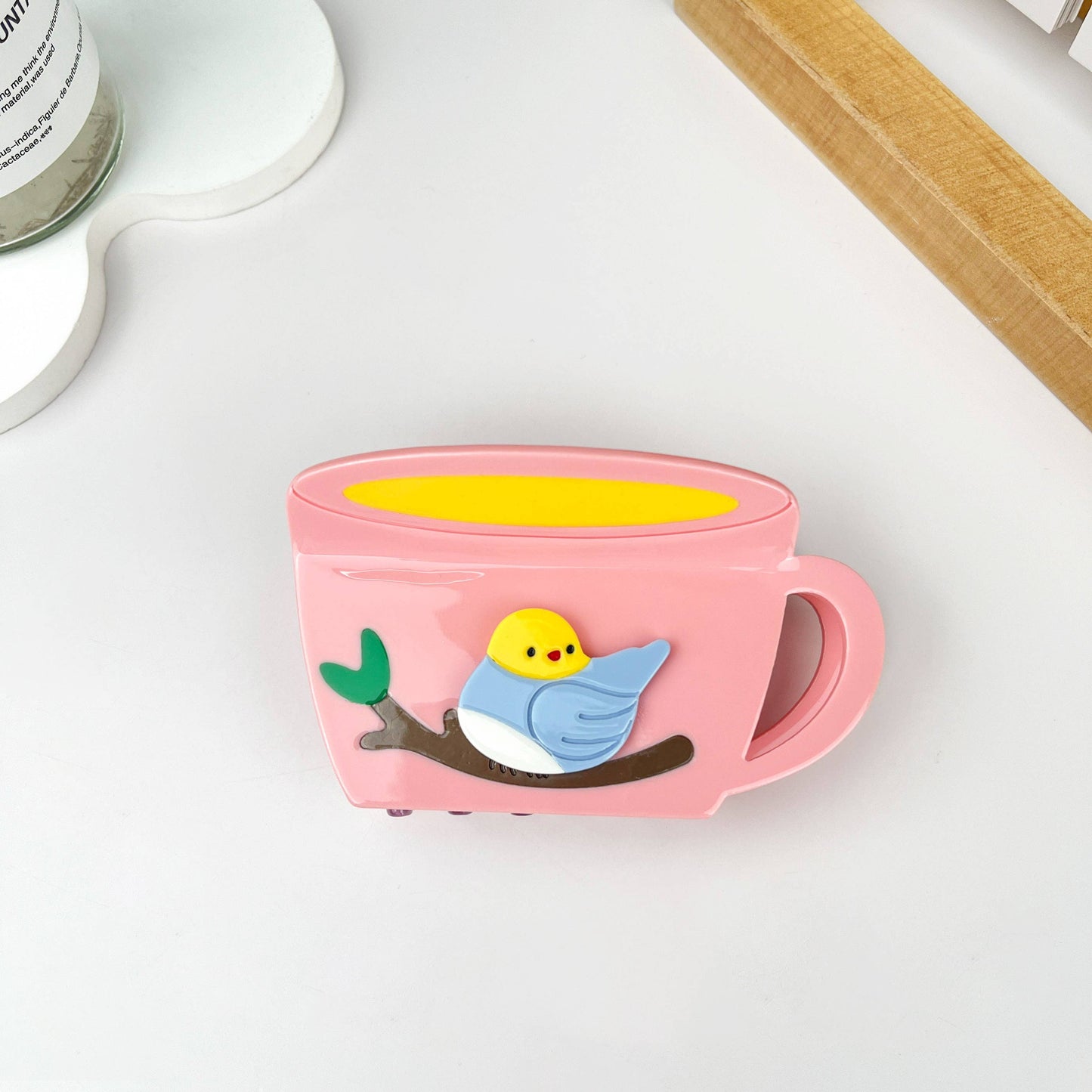 Bird teacup hair claw, unicorn hair clip