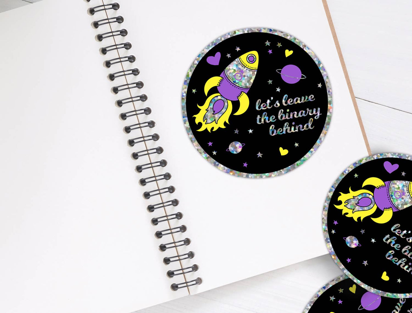 Leave the Binary Glitter Sticker - Trans Nonbinary Sticker