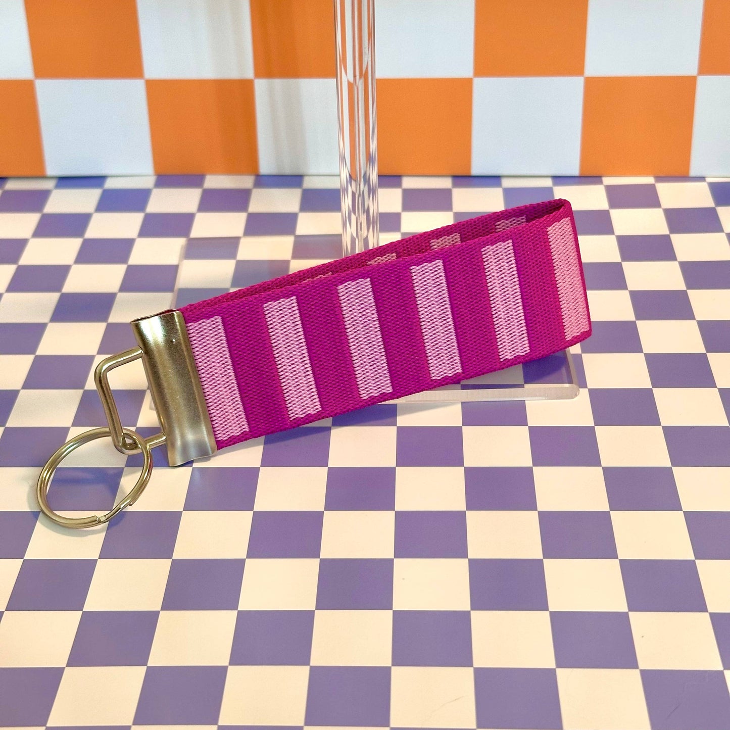 Purple and Pink Handmade Wristlet Key Fob Keychain