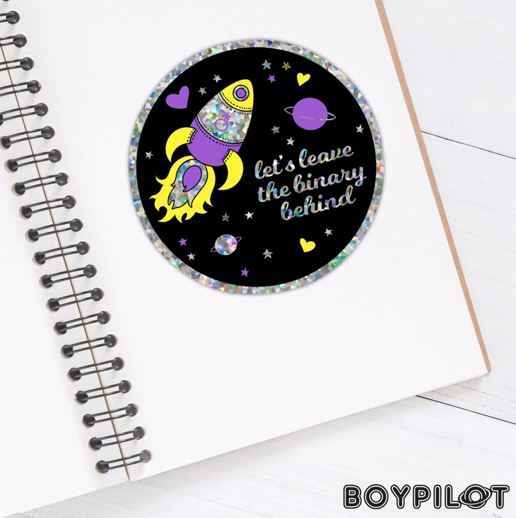 Leave the Binary Glitter Sticker - Trans Nonbinary Sticker