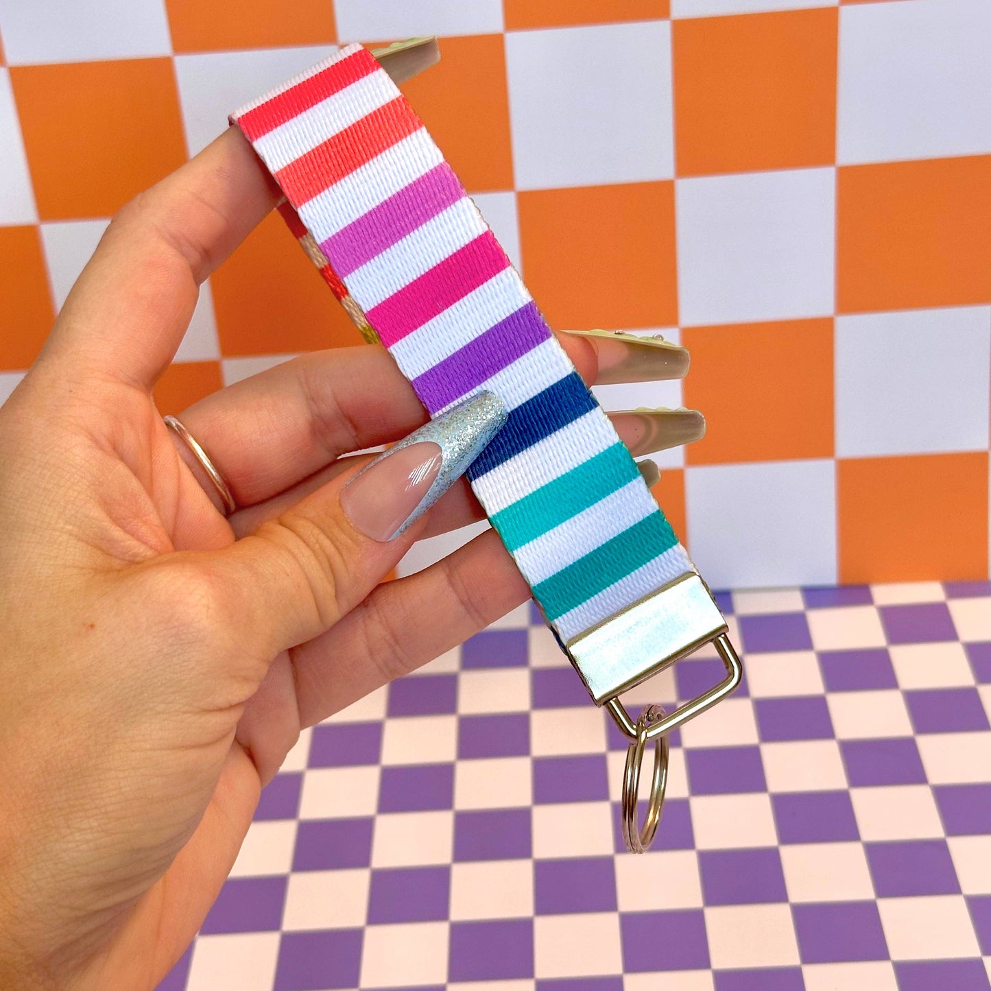 Striped Handmade Wristlet Key Fob Keychain