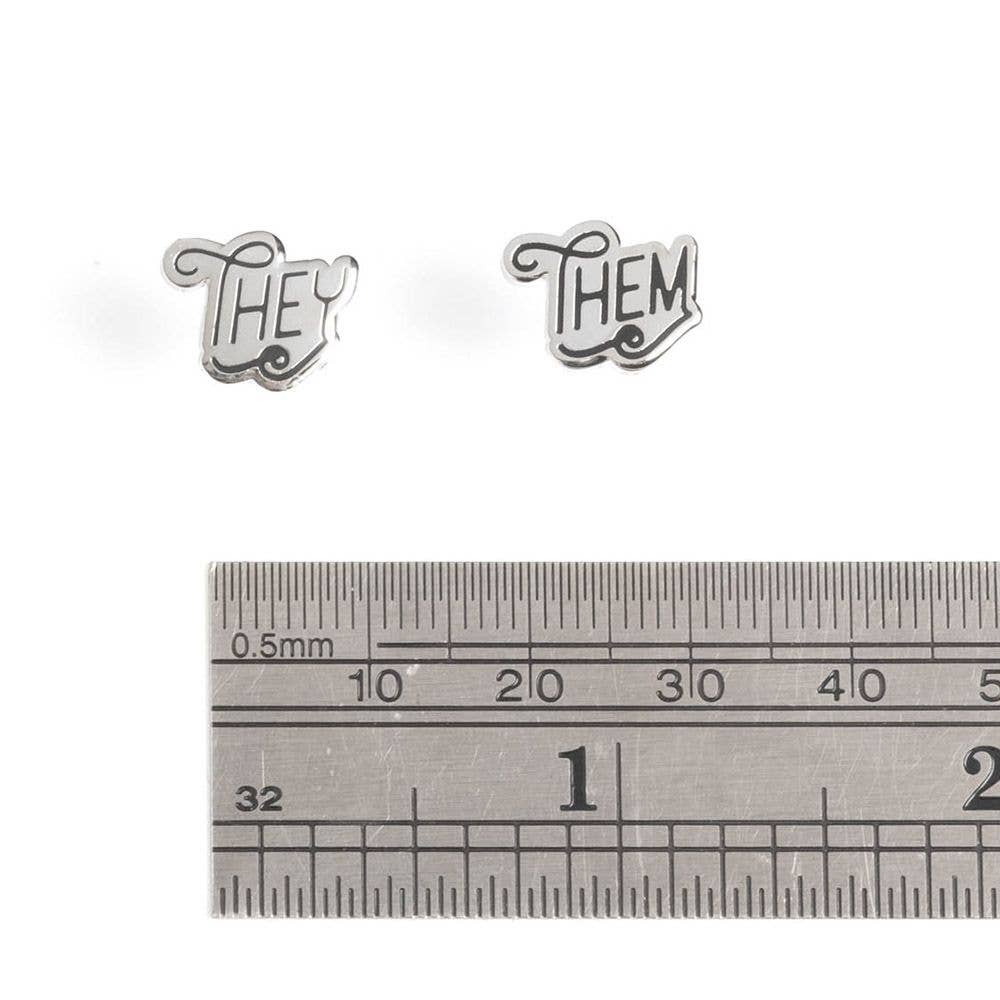 Pronoun Post Earrings Silvertone - They/Them