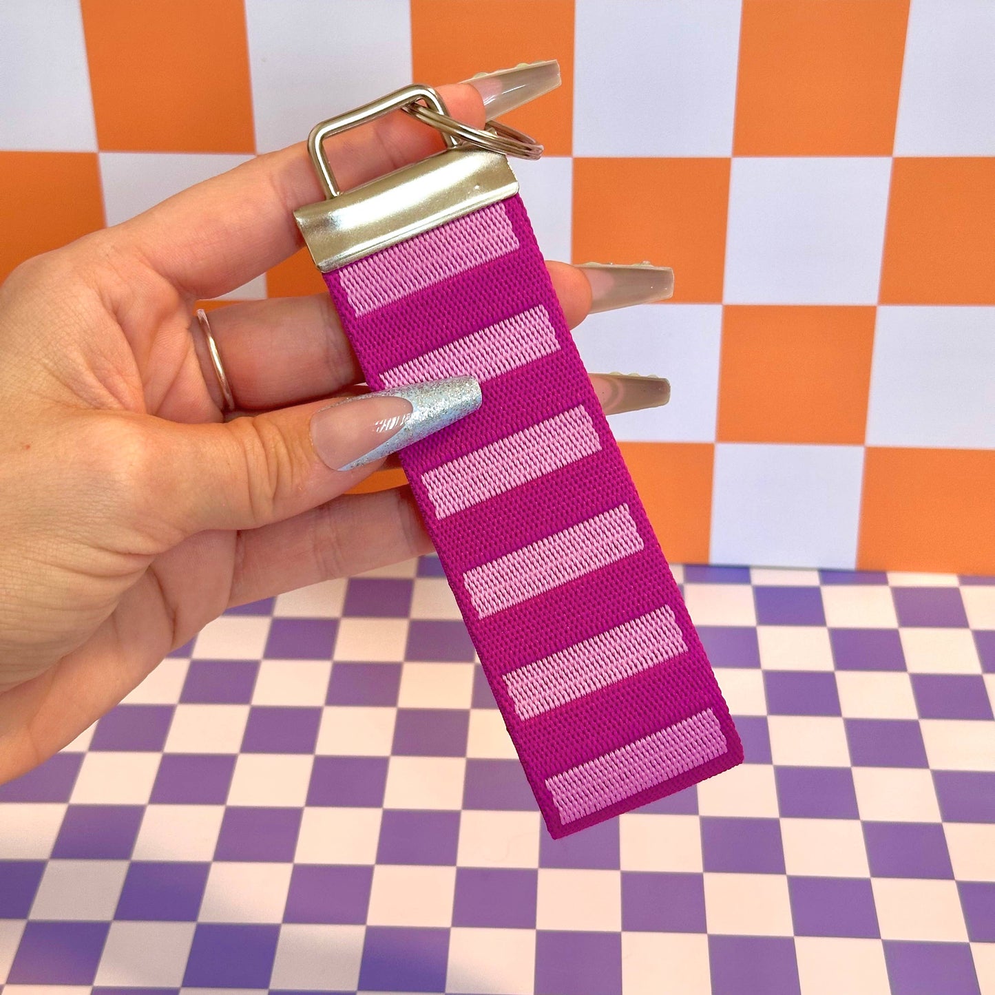 Purple and Pink Handmade Wristlet Key Fob Keychain
