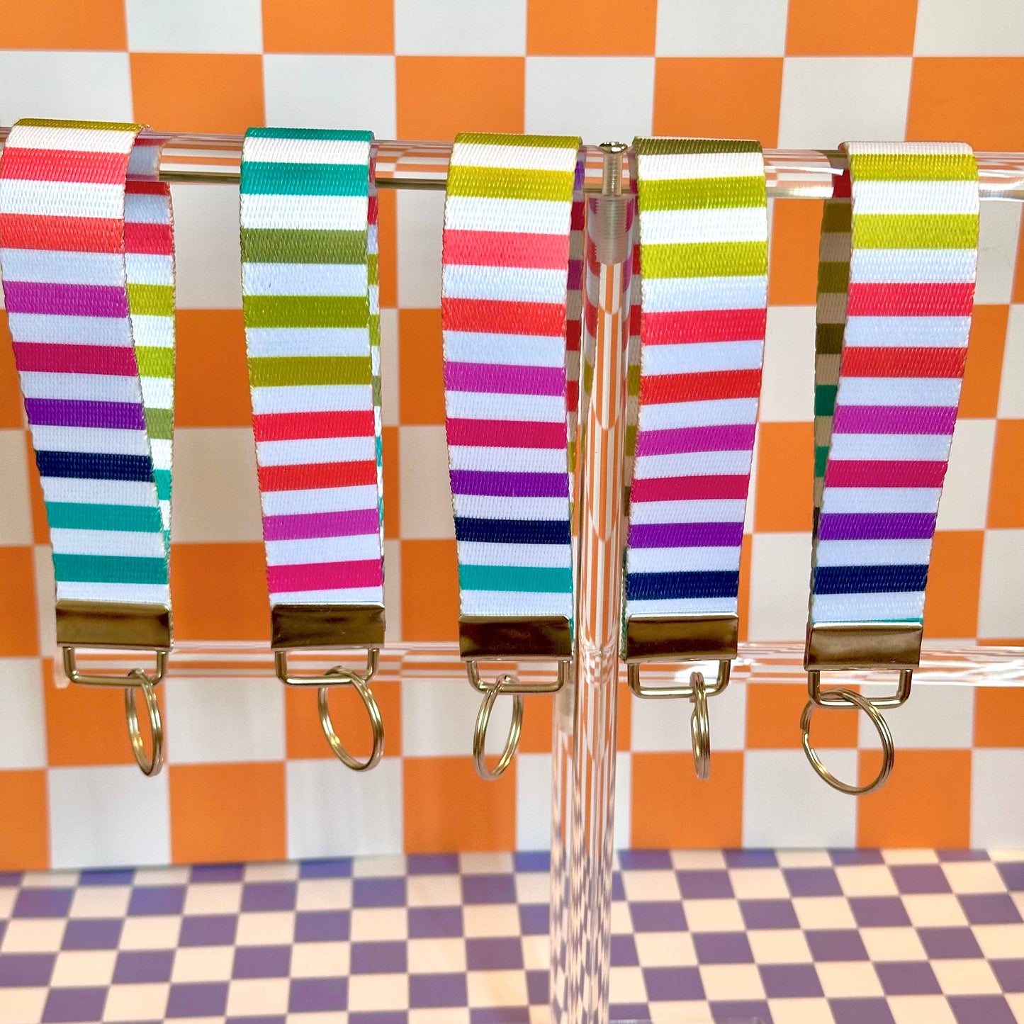 Striped Handmade Wristlet Key Fob Keychain