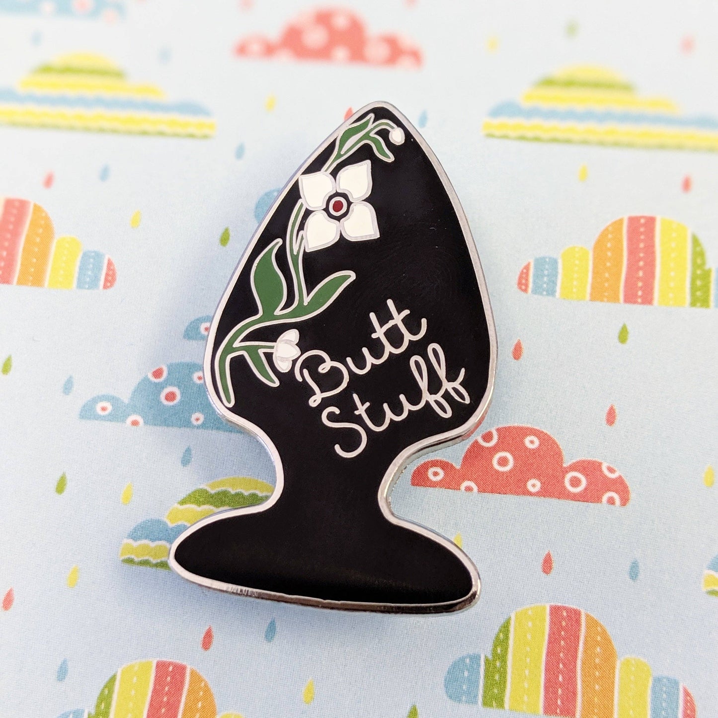 Butt Stuff - black butt plug, erotic, kinky hard enamel pin