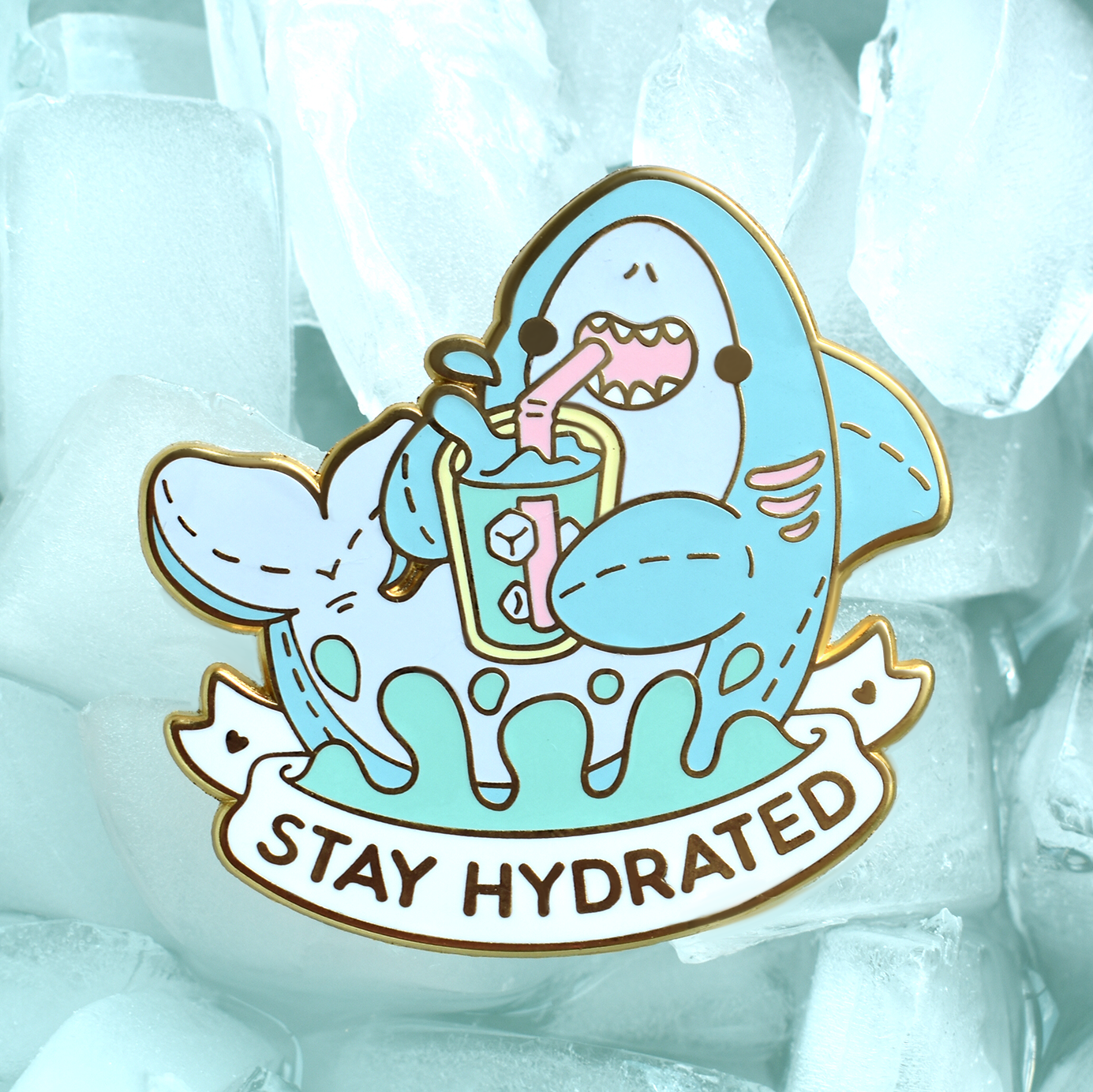 Stay Hydrated Shark Enamel Lapel Pin
