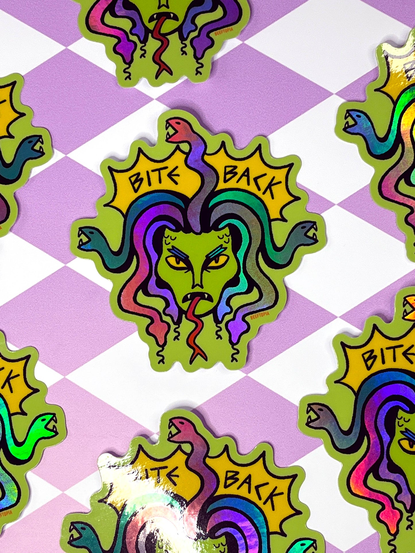 Bite Back Medusa Vinyl Sticker | Large Holographic Decal