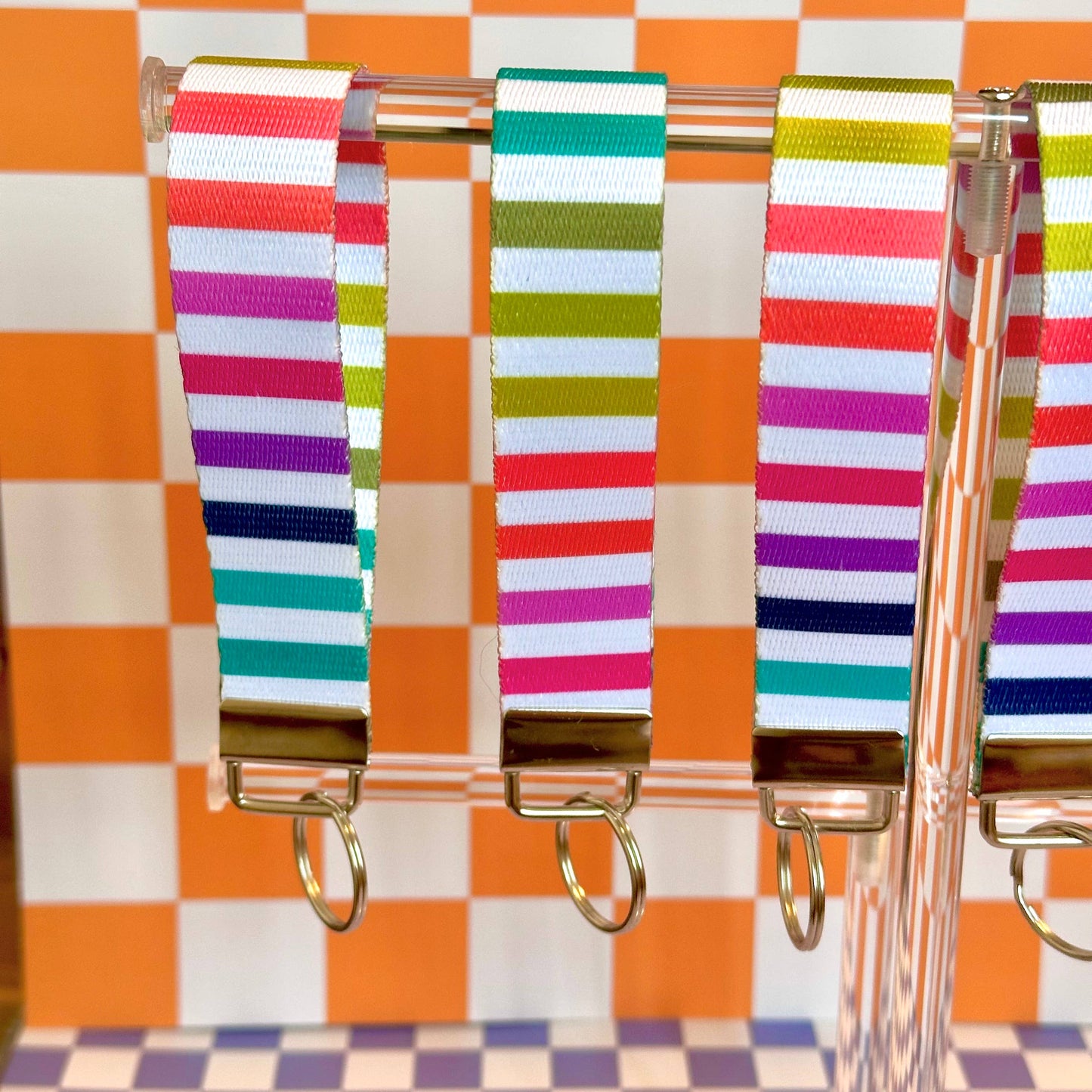 Striped Handmade Wristlet Key Fob Keychain