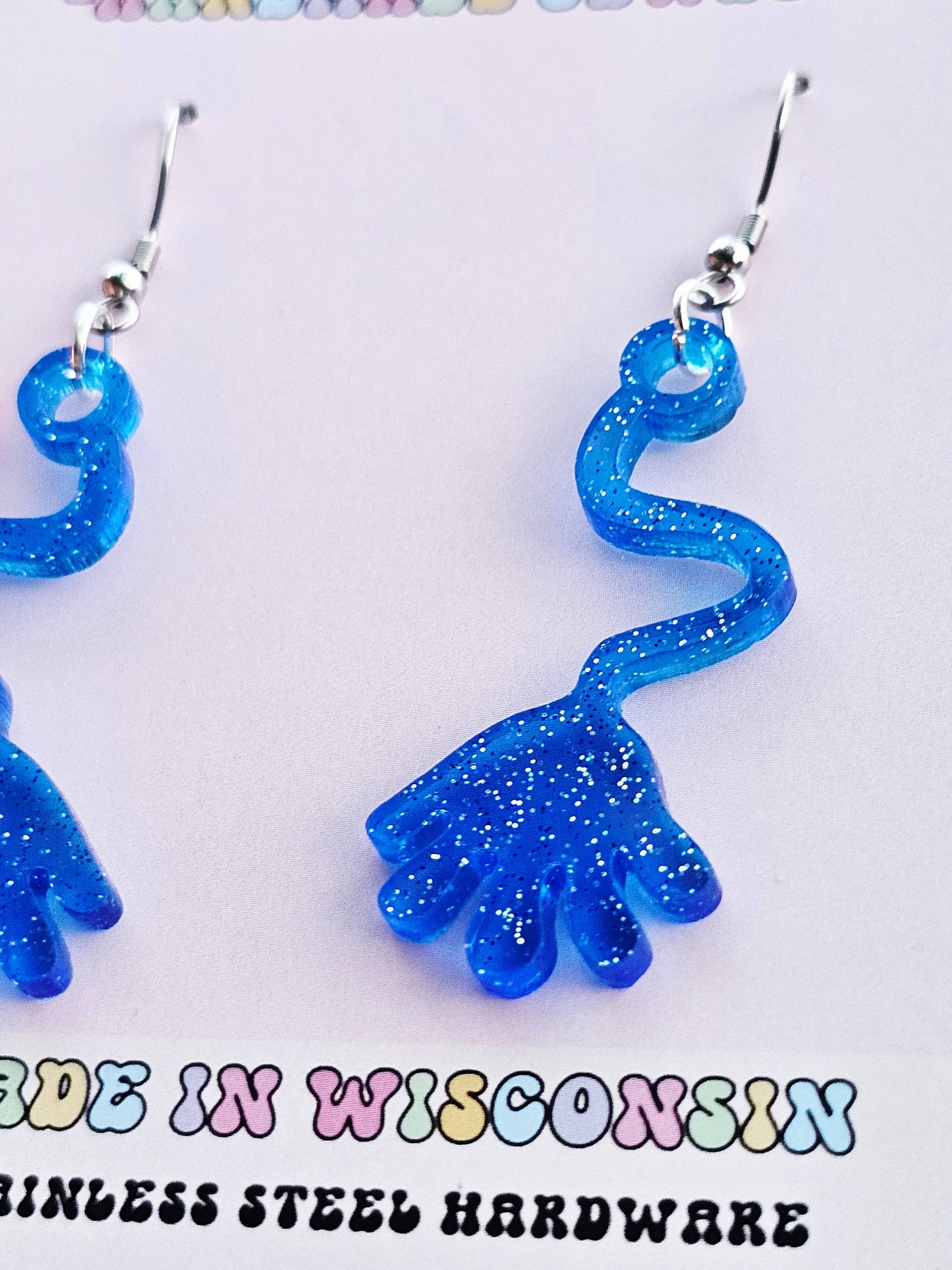 Blue Slappy Hand Earrings - Retro Nostalgic Jewelry