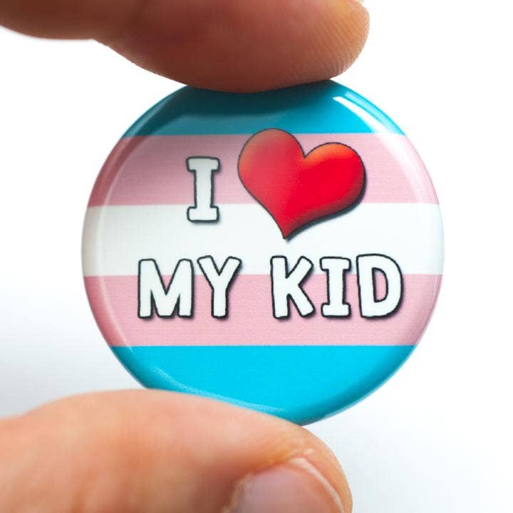 I Love My Kid(s) LGBTQ+ ally pin / button