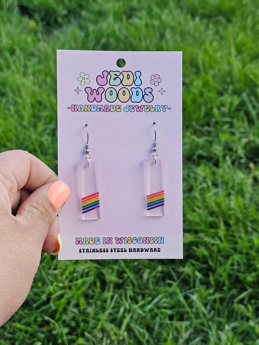 Subtle Rainbow Pride Bar Earrings