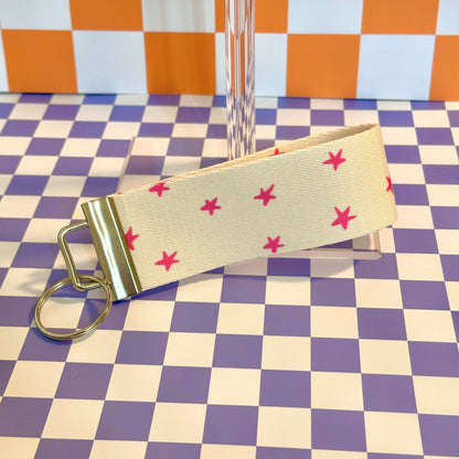 Pink Stars Handmade Wristlet Key Fob Keychain