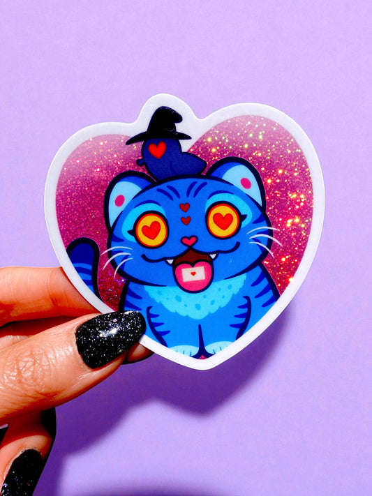 Derpy Tiger- Demon Kitty Glitter Heart Vinyl Sticker