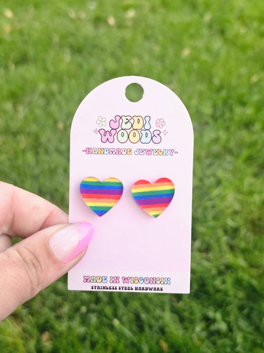 Extra Large Rainbow Heart Studs