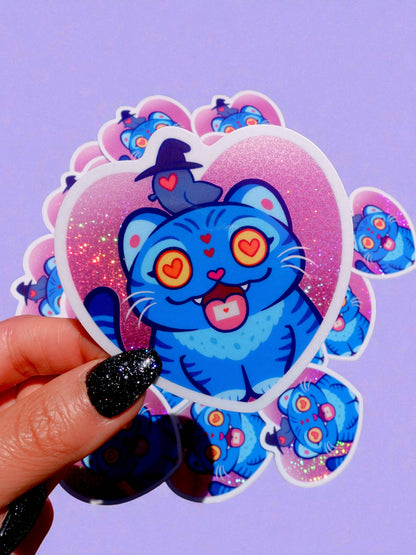 Derpy Tiger- Demon Kitty Glitter Heart Vinyl Sticker
