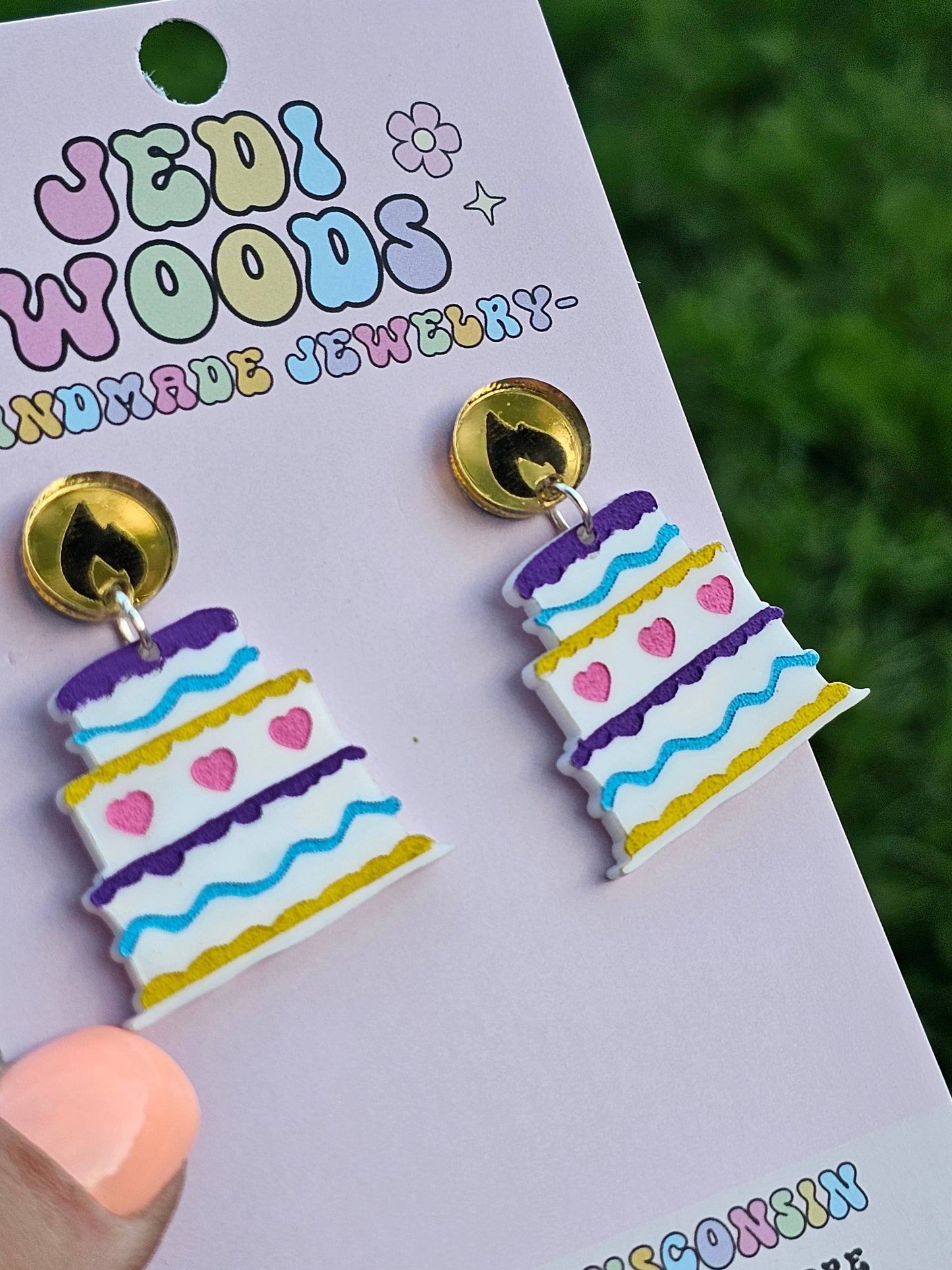 Birthday Cake Earrings with Flame Stud Toppers