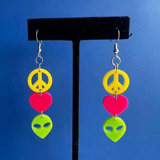 Peace, Love, Alien Earrings