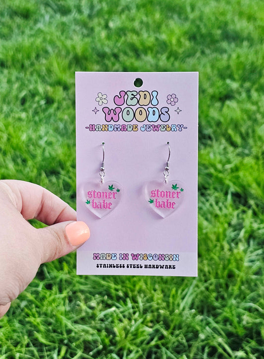 Stoner Babe - Weed Themed Heart Earrings