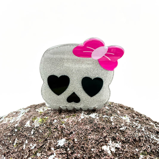 Skull Hair Clip with Heart & Bow