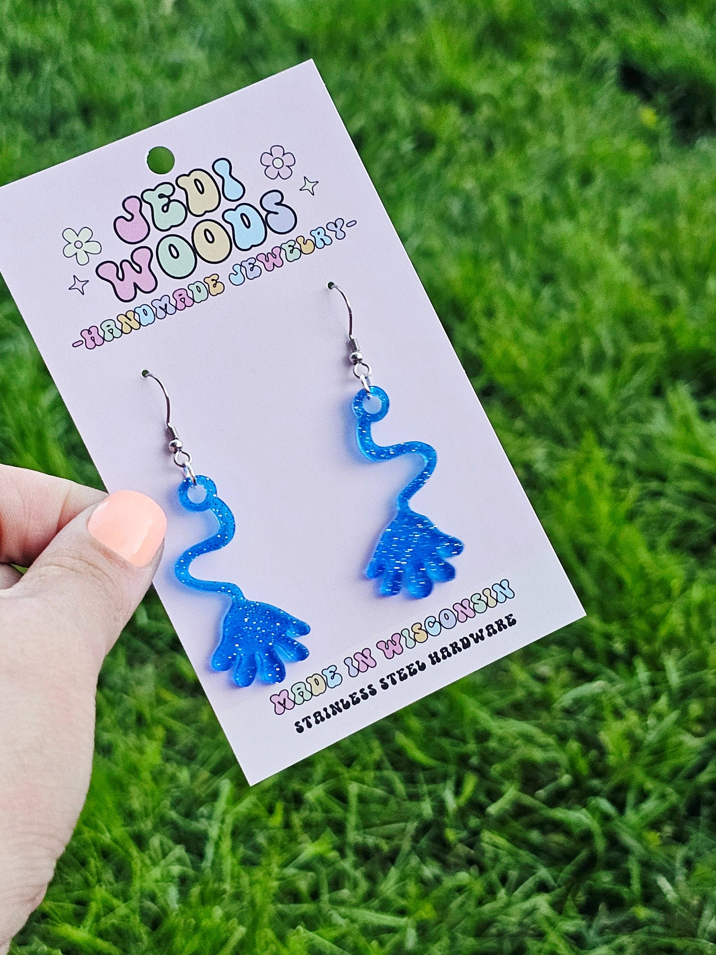 Blue Slappy Hand Earrings - Retro Nostalgic Jewelry