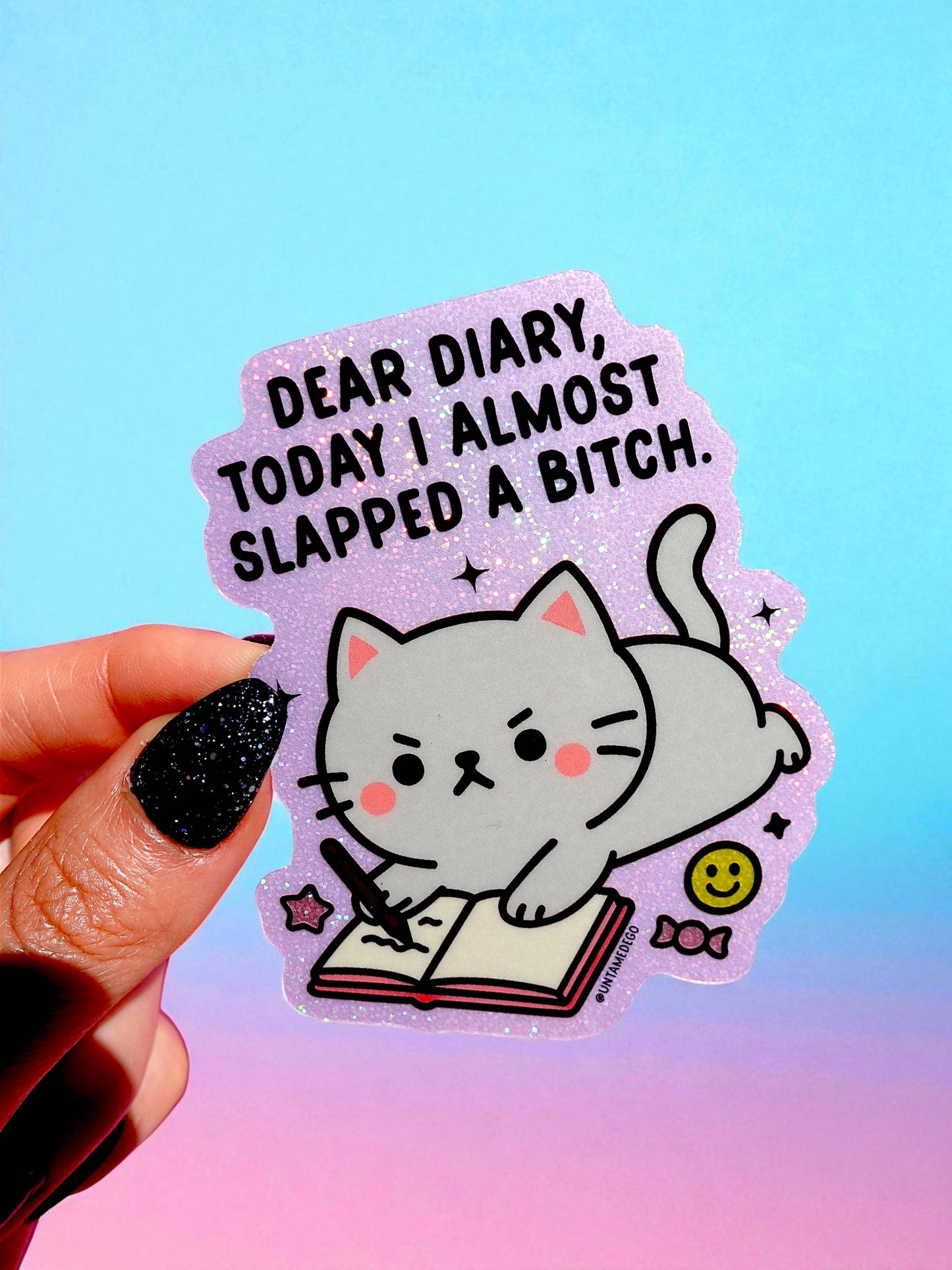 Dear Diary Cat – Funny Glitter Vinyl Sticker