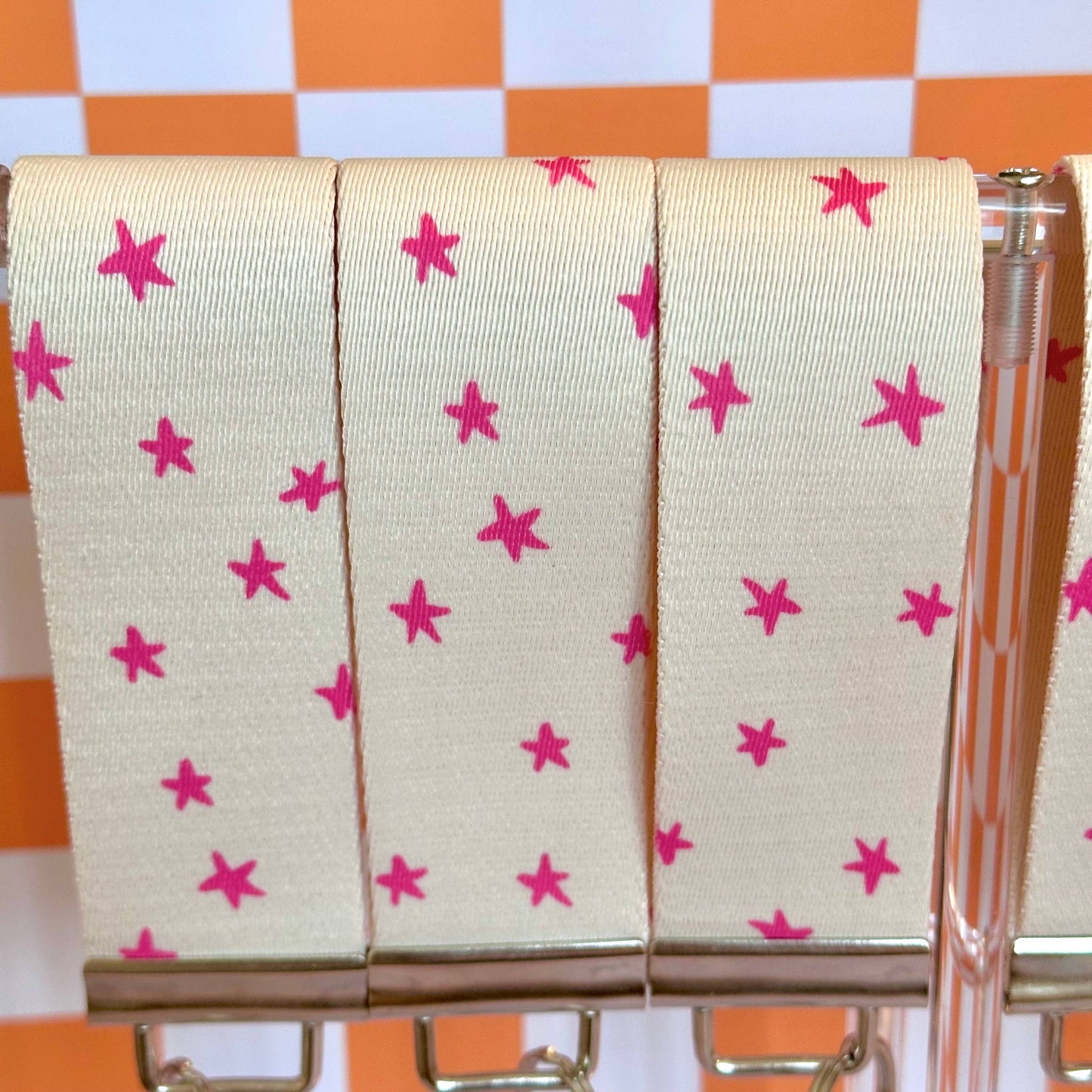 Pink Stars Handmade Wristlet Key Fob Keychain