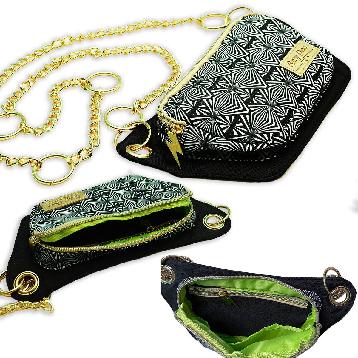 Black/White Geometric Print Lisa Convertible Crossbody Belt