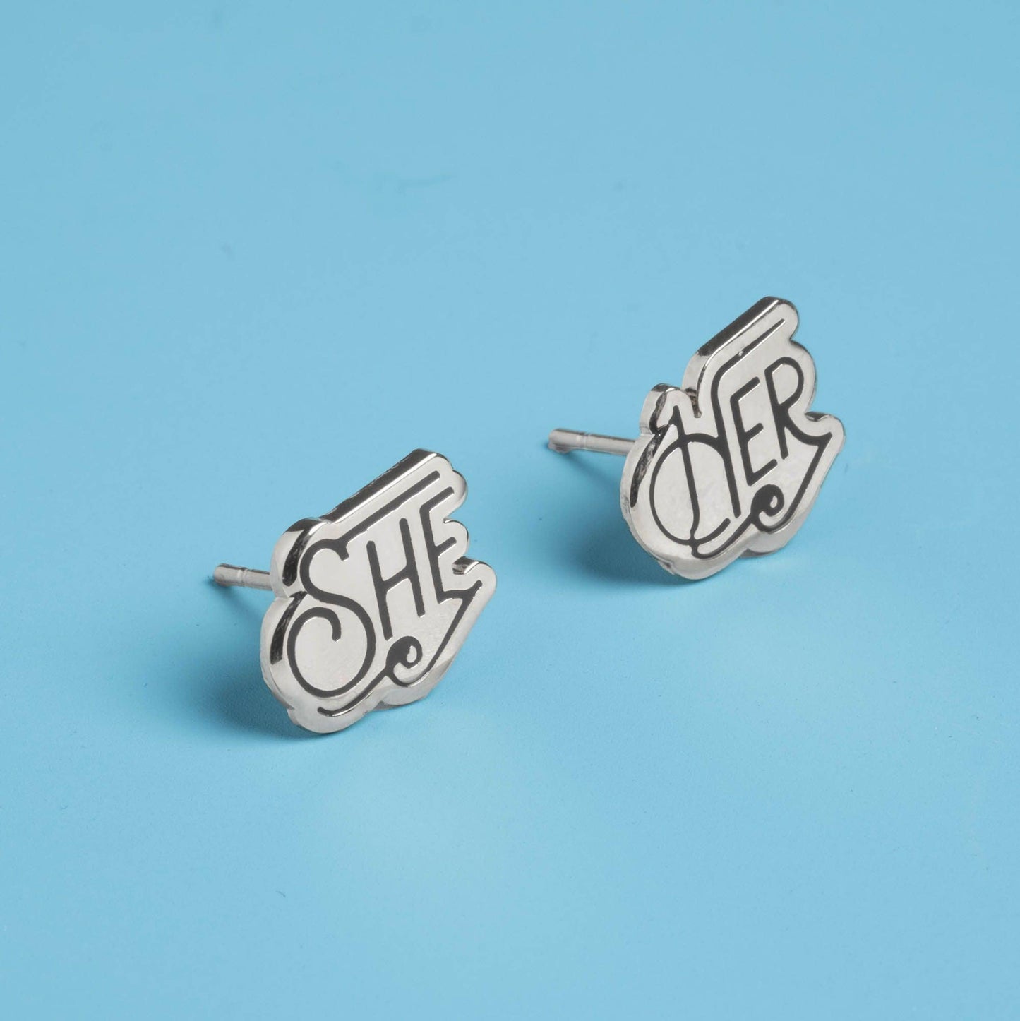 Pronoun Post Earrings Silvertone - She/Her