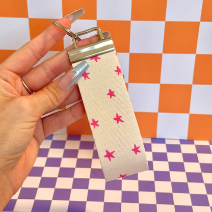 Pink Stars Handmade Wristlet Key Fob Keychain
