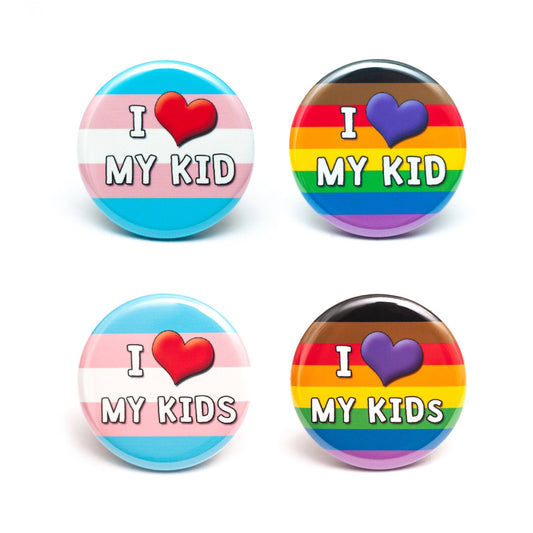 I Love My Kid(s) LGBTQ+ ally pin / button