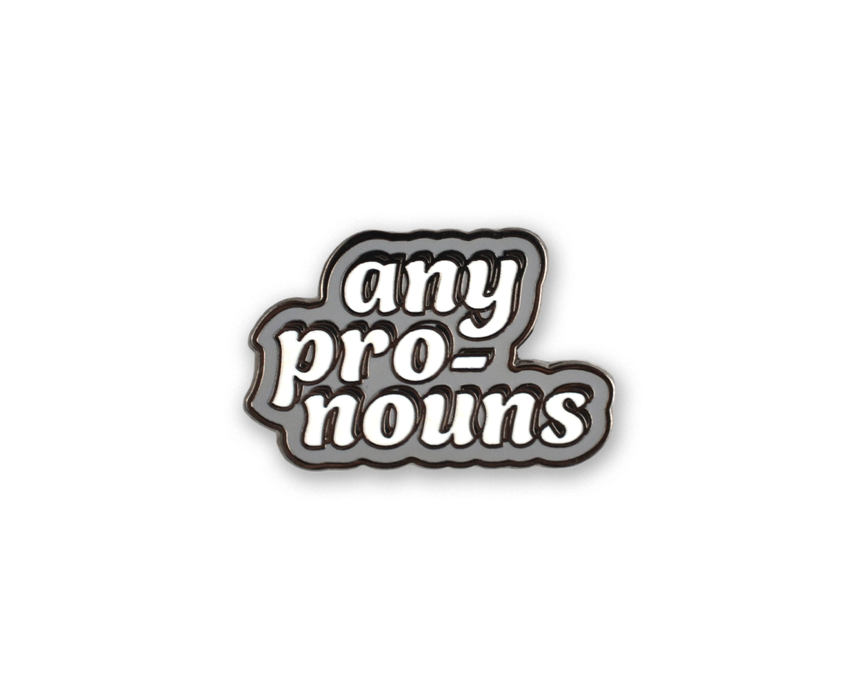 Any Pronouns LGBTQ Hard Enamel Pin SILVER