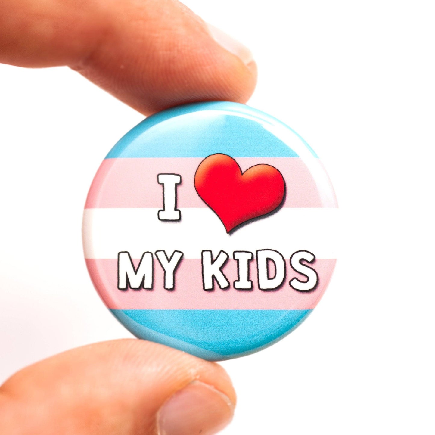 I Love My Kid(s) LGBTQ+ ally pin / button