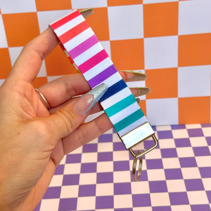 Striped Handmade Wristlet Key Fob Keychain