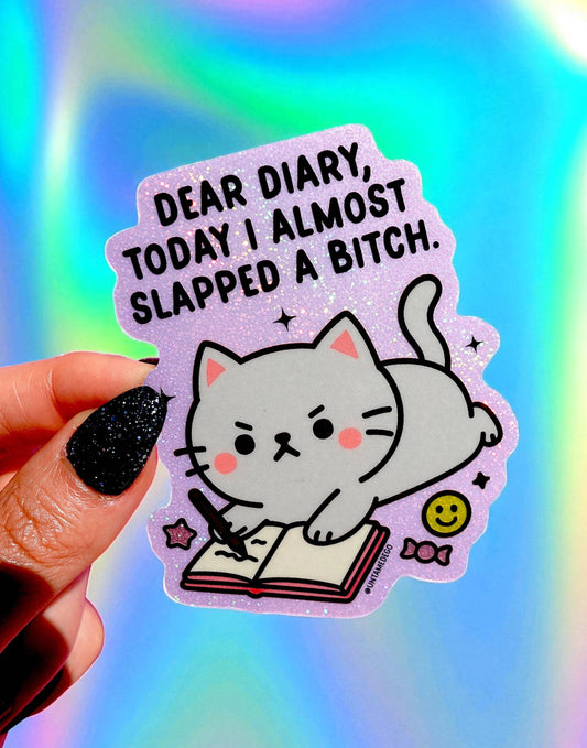 Dear Diary Cat – Funny Glitter Vinyl Sticker