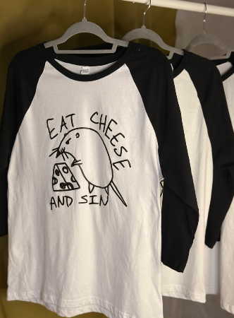 Eat Cheese & Sin Baseball Tee