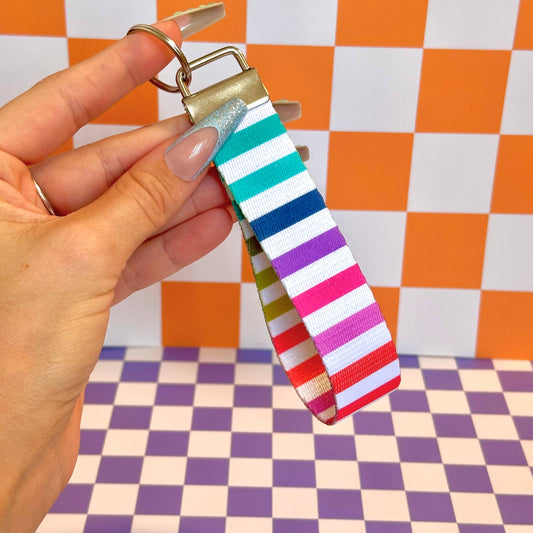 Striped Handmade Wristlet Key Fob Keychain