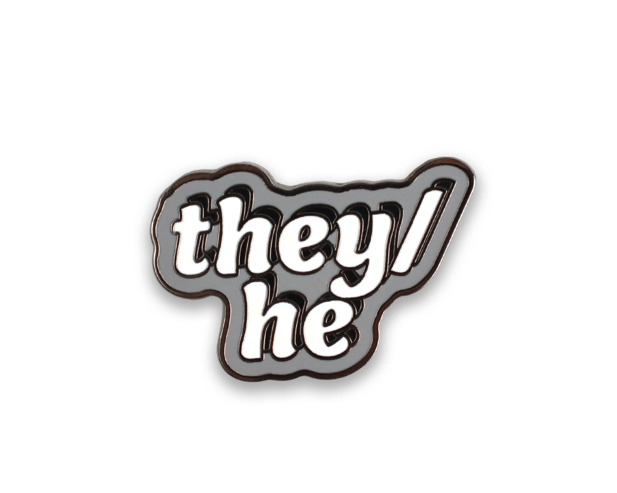 They/He Pronoun Hard Enamel Pin Silver