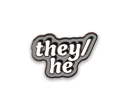 They/He Pronoun Hard Enamel Pin Silver
