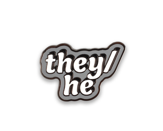 They/He Pronoun Hard Enamel Pin Silver