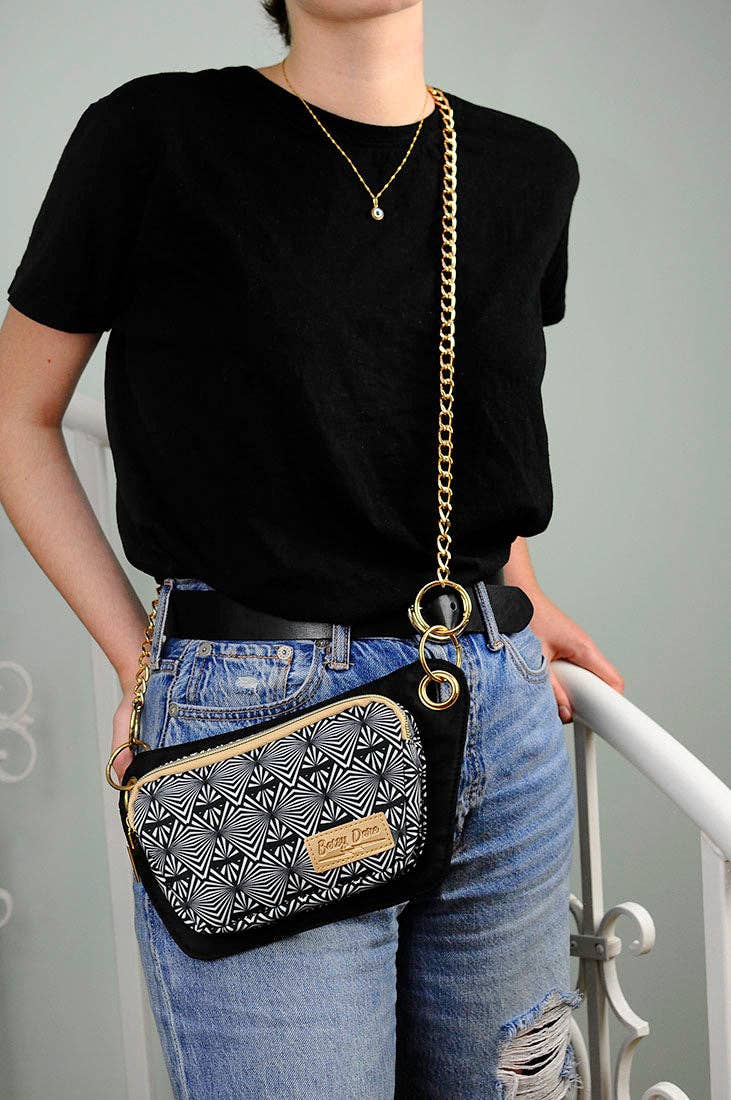 Black/White Geometric Print Lisa Convertible Crossbody Belt