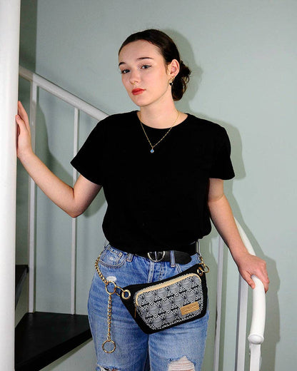 Black/White Geometric Print Lisa Convertible Crossbody Belt