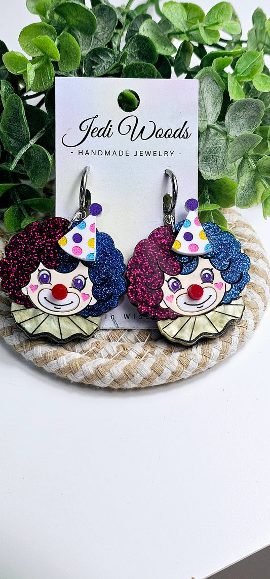 Pink and Blue Clown Earrings