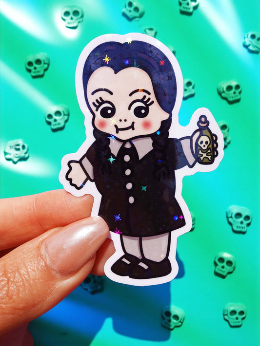 Wednesday Sticker – Creepy Cute Gothic Glitter Vinyl Sticker