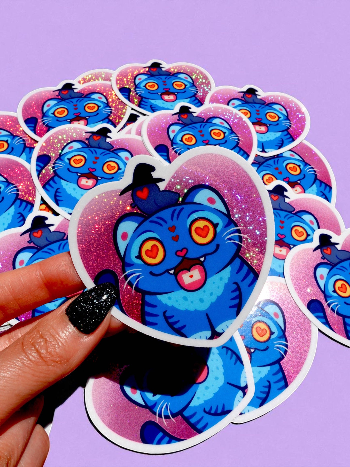 Derpy Tiger- Demon Kitty Glitter Heart Vinyl Sticker