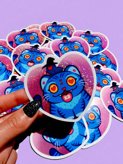 Derpy Tiger- Demon Kitty Glitter Heart Vinyl Sticker